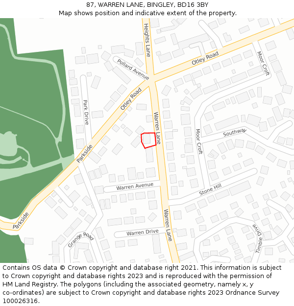 87, WARREN LANE, BINGLEY, BD16 3BY: Location map and indicative extent of plot