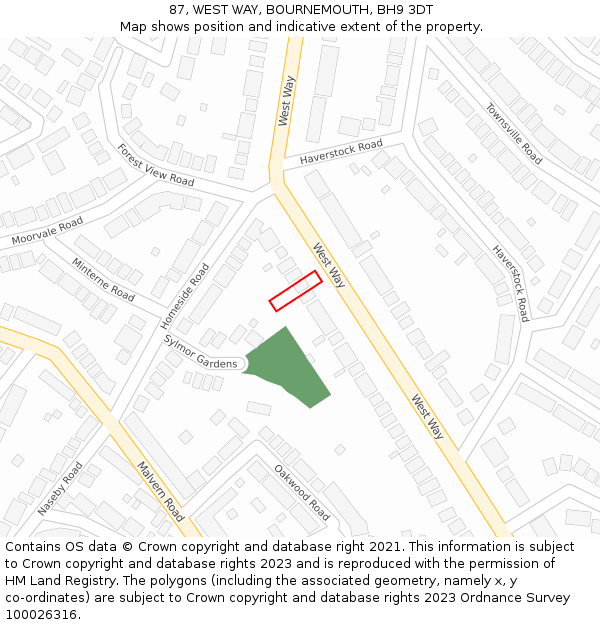87, WEST WAY, BOURNEMOUTH, BH9 3DT: Location map and indicative extent of plot