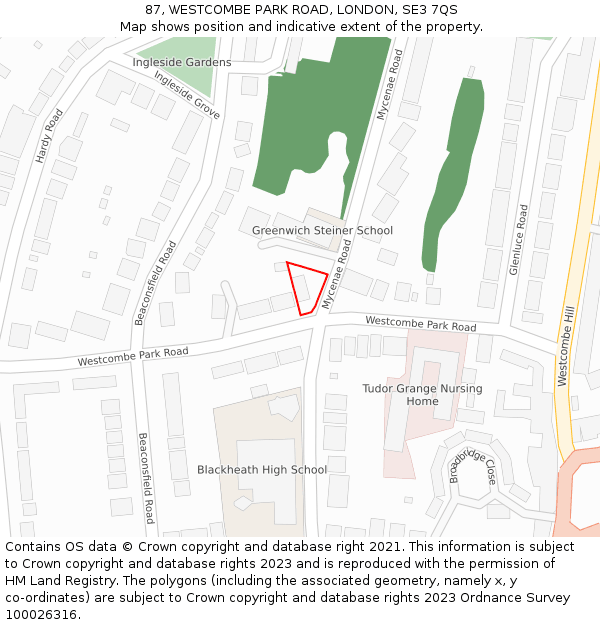 87, WESTCOMBE PARK ROAD, LONDON, SE3 7QS: Location map and indicative extent of plot