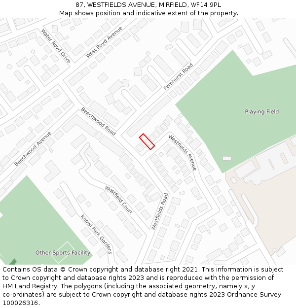 87, WESTFIELDS AVENUE, MIRFIELD, WF14 9PL: Location map and indicative extent of plot