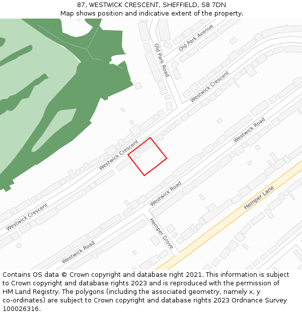 87, WESTWICK CRESCENT, SHEFFIELD, S8 7DN: Location map and indicative extent of plot