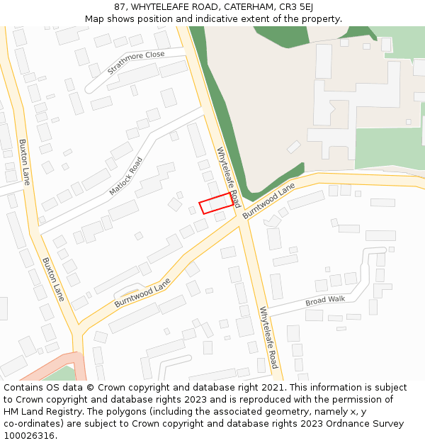 87, WHYTELEAFE ROAD, CATERHAM, CR3 5EJ: Location map and indicative extent of plot