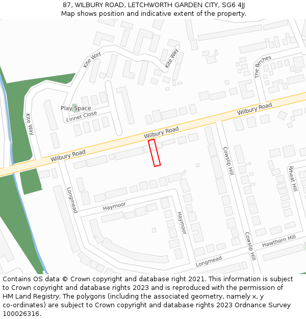 87, WILBURY ROAD, LETCHWORTH GARDEN CITY, SG6 4JJ: Location map and indicative extent of plot