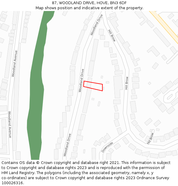 87, WOODLAND DRIVE, HOVE, BN3 6DF: Location map and indicative extent of plot