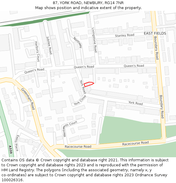 87, YORK ROAD, NEWBURY, RG14 7NR: Location map and indicative extent of plot