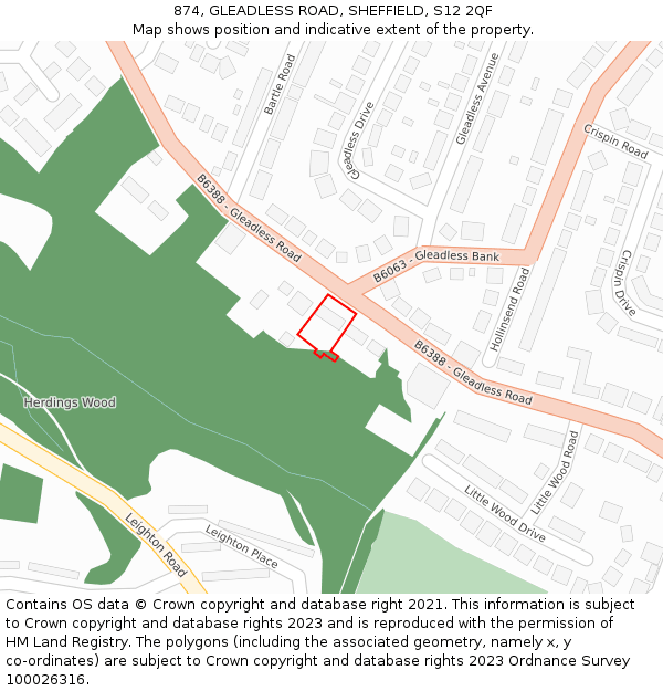 874, GLEADLESS ROAD, SHEFFIELD, S12 2QF: Location map and indicative extent of plot