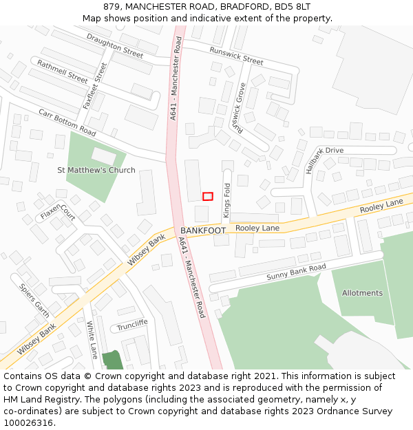 879, MANCHESTER ROAD, BRADFORD, BD5 8LT: Location map and indicative extent of plot