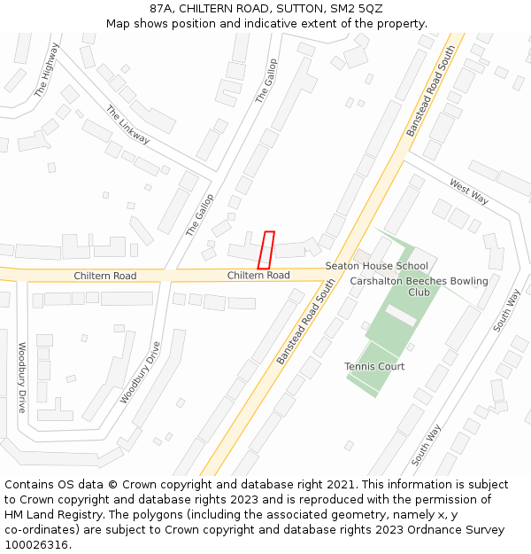 87A, CHILTERN ROAD, SUTTON, SM2 5QZ: Location map and indicative extent of plot