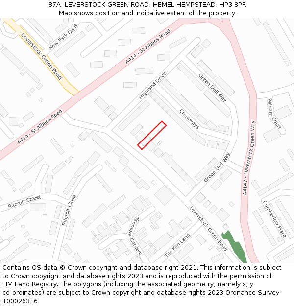 87A, LEVERSTOCK GREEN ROAD, HEMEL HEMPSTEAD, HP3 8PR: Location map and indicative extent of plot