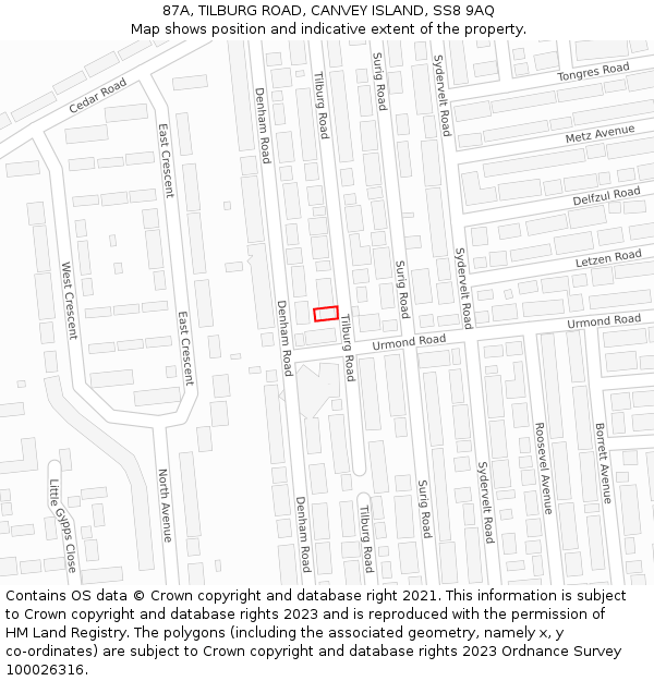 87A, TILBURG ROAD, CANVEY ISLAND, SS8 9AQ: Location map and indicative extent of plot