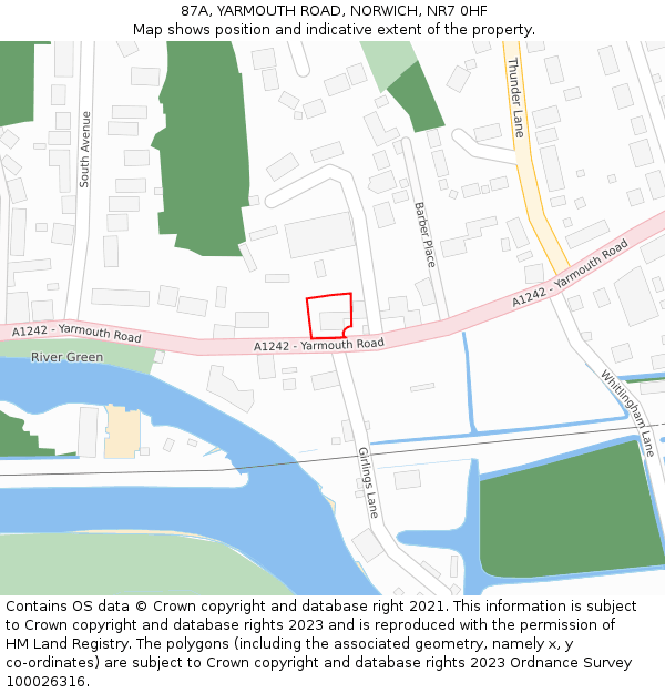 87A, YARMOUTH ROAD, NORWICH, NR7 0HF: Location map and indicative extent of plot