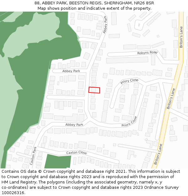 88, ABBEY PARK, BEESTON REGIS, SHERINGHAM, NR26 8SR: Location map and indicative extent of plot