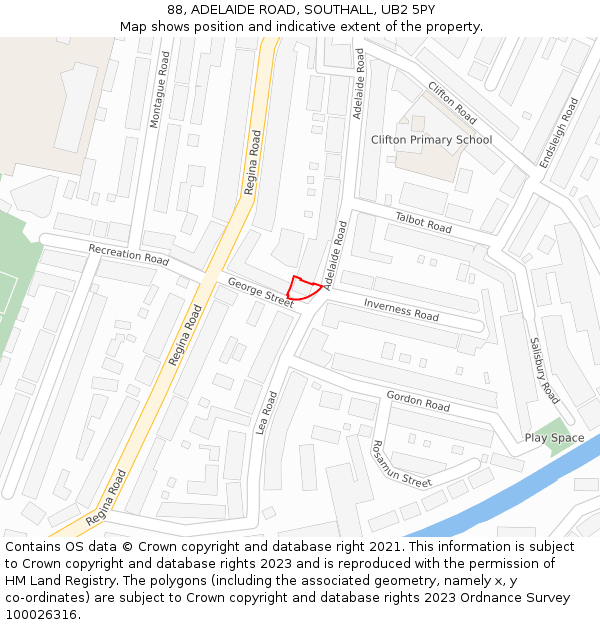 88, ADELAIDE ROAD, SOUTHALL, UB2 5PY: Location map and indicative extent of plot
