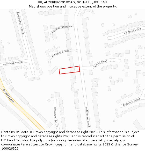 88, ALDERBROOK ROAD, SOLIHULL, B91 1NR: Location map and indicative extent of plot