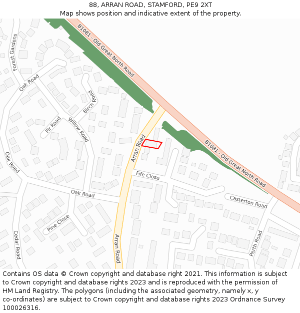 88, ARRAN ROAD, STAMFORD, PE9 2XT: Location map and indicative extent of plot