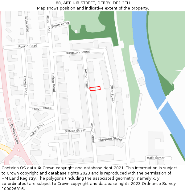 88, ARTHUR STREET, DERBY, DE1 3EH: Location map and indicative extent of plot