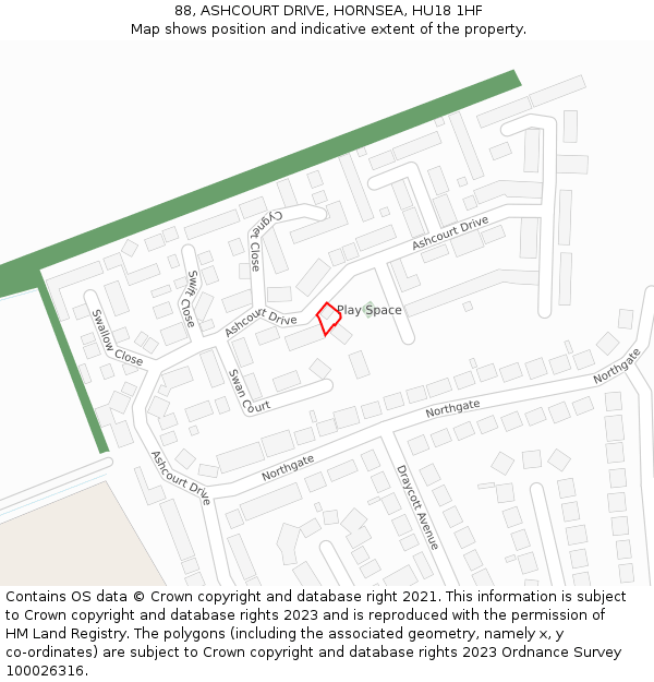 88, ASHCOURT DRIVE, HORNSEA, HU18 1HF: Location map and indicative extent of plot