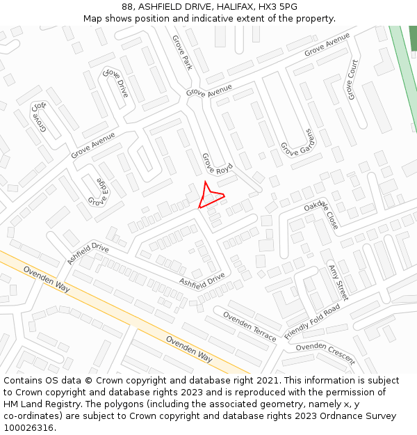 88, ASHFIELD DRIVE, HALIFAX, HX3 5PG: Location map and indicative extent of plot
