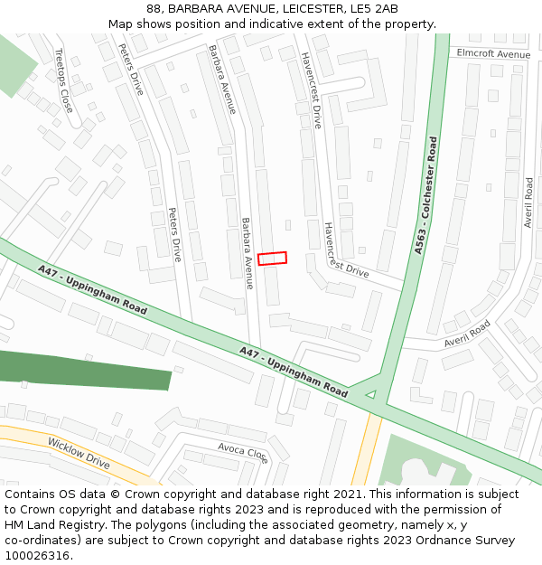 88, BARBARA AVENUE, LEICESTER, LE5 2AB: Location map and indicative extent of plot