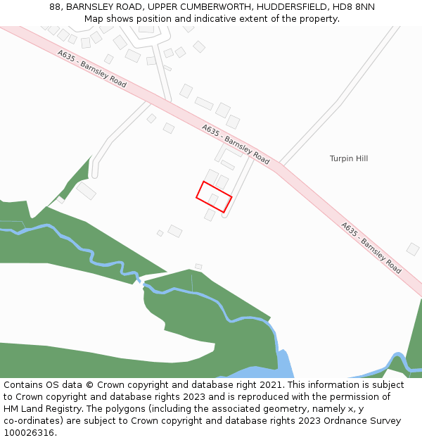 88, BARNSLEY ROAD, UPPER CUMBERWORTH, HUDDERSFIELD, HD8 8NN: Location map and indicative extent of plot