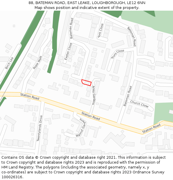 88, BATEMAN ROAD, EAST LEAKE, LOUGHBOROUGH, LE12 6NN: Location map and indicative extent of plot