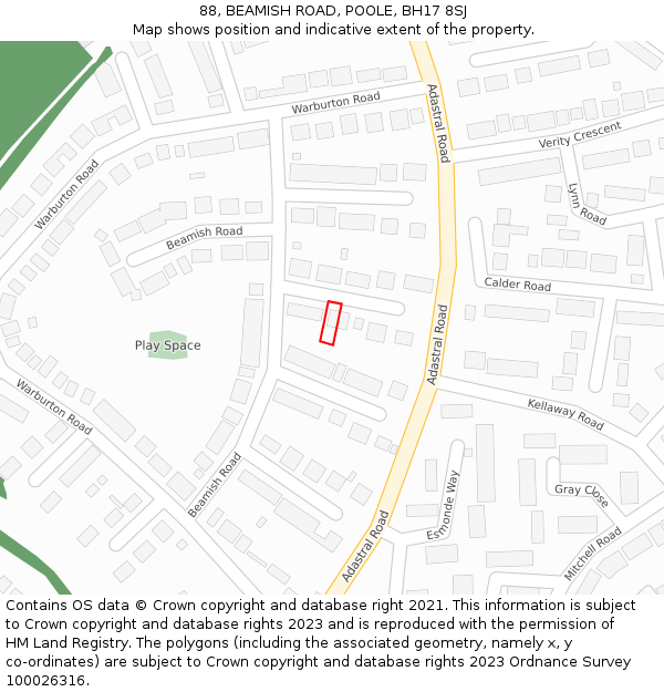 88, BEAMISH ROAD, POOLE, BH17 8SJ: Location map and indicative extent of plot