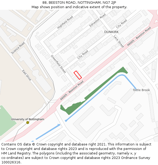 88, BEESTON ROAD, NOTTINGHAM, NG7 2JP: Location map and indicative extent of plot