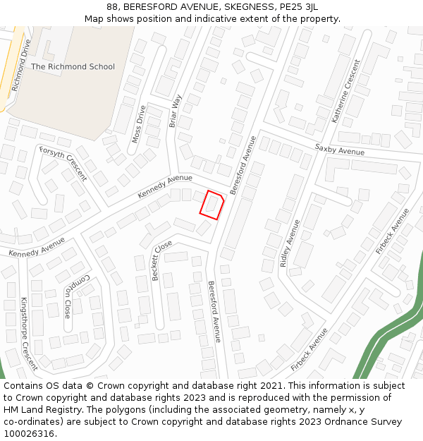 88, BERESFORD AVENUE, SKEGNESS, PE25 3JL: Location map and indicative extent of plot