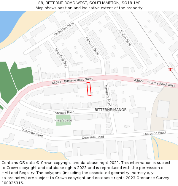 88, BITTERNE ROAD WEST, SOUTHAMPTON, SO18 1AP: Location map and indicative extent of plot