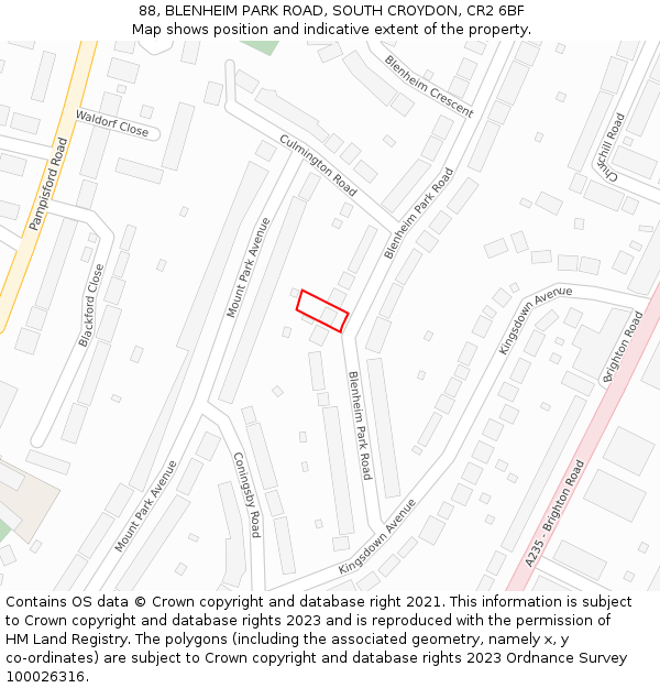 88, BLENHEIM PARK ROAD, SOUTH CROYDON, CR2 6BF: Location map and indicative extent of plot