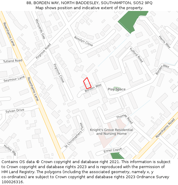 88, BORDEN WAY, NORTH BADDESLEY, SOUTHAMPTON, SO52 9PQ: Location map and indicative extent of plot