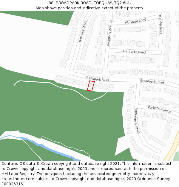 88, BROADPARK ROAD, TORQUAY, TQ2 6UU: Location map and indicative extent of plot