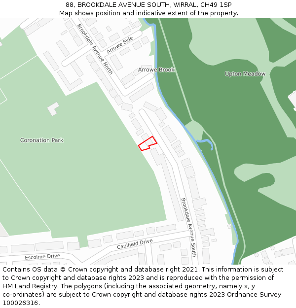 88, BROOKDALE AVENUE SOUTH, WIRRAL, CH49 1SP: Location map and indicative extent of plot