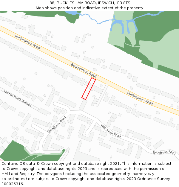 88, BUCKLESHAM ROAD, IPSWICH, IP3 8TS: Location map and indicative extent of plot