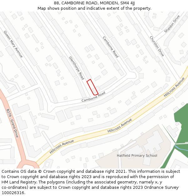 88, CAMBORNE ROAD, MORDEN, SM4 4JJ: Location map and indicative extent of plot