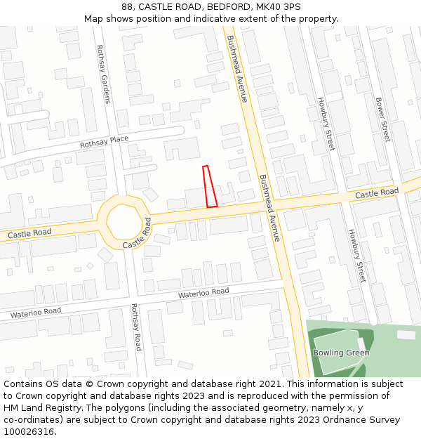 88, CASTLE ROAD, BEDFORD, MK40 3PS: Location map and indicative extent of plot