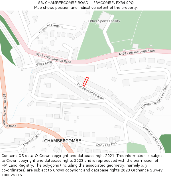 88, CHAMBERCOMBE ROAD, ILFRACOMBE, EX34 9PQ: Location map and indicative extent of plot