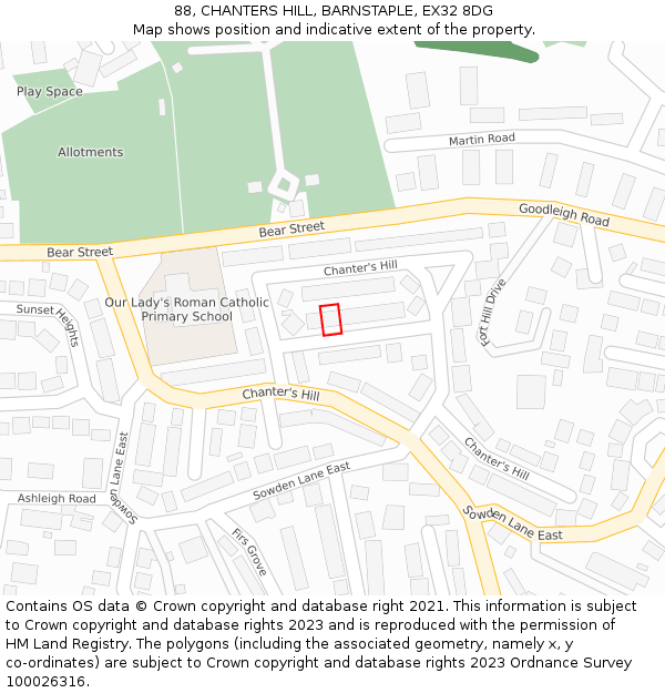 88, CHANTERS HILL, BARNSTAPLE, EX32 8DG: Location map and indicative extent of plot