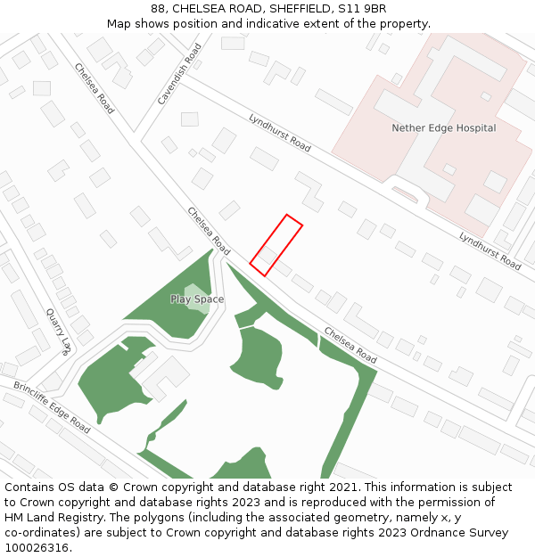 88, CHELSEA ROAD, SHEFFIELD, S11 9BR: Location map and indicative extent of plot