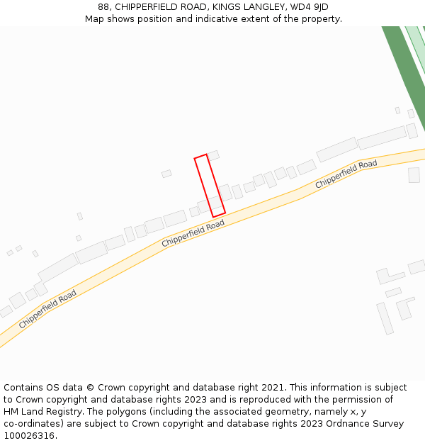 88, CHIPPERFIELD ROAD, KINGS LANGLEY, WD4 9JD: Location map and indicative extent of plot