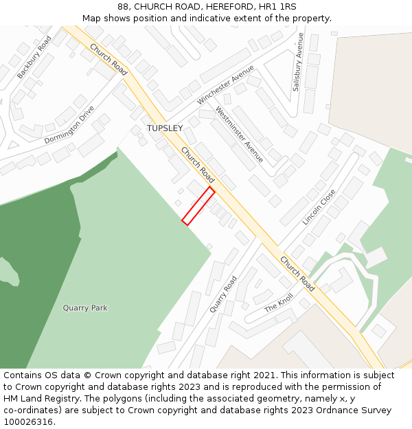 88, CHURCH ROAD, HEREFORD, HR1 1RS: Location map and indicative extent of plot