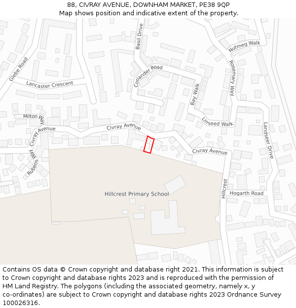 88, CIVRAY AVENUE, DOWNHAM MARKET, PE38 9QP: Location map and indicative extent of plot