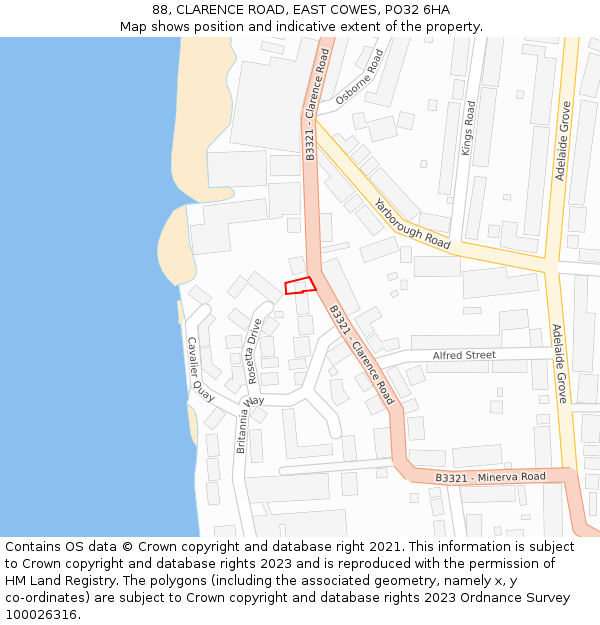 88, CLARENCE ROAD, EAST COWES, PO32 6HA: Location map and indicative extent of plot