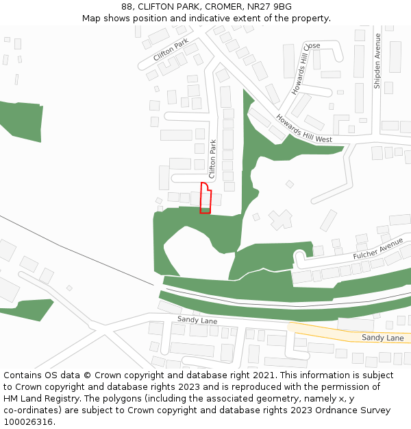 88, CLIFTON PARK, CROMER, NR27 9BG: Location map and indicative extent of plot