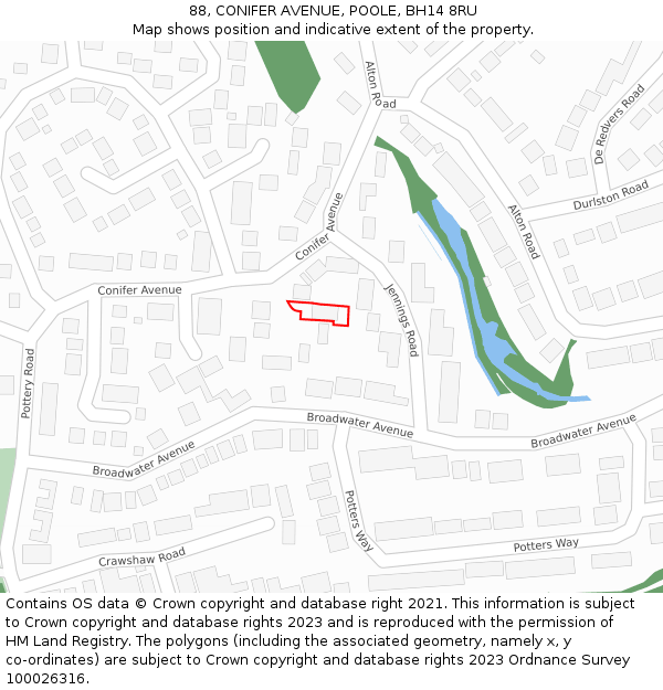 88, CONIFER AVENUE, POOLE, BH14 8RU: Location map and indicative extent of plot