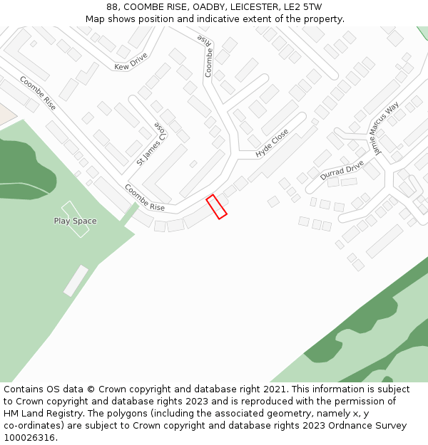 88, COOMBE RISE, OADBY, LEICESTER, LE2 5TW: Location map and indicative extent of plot