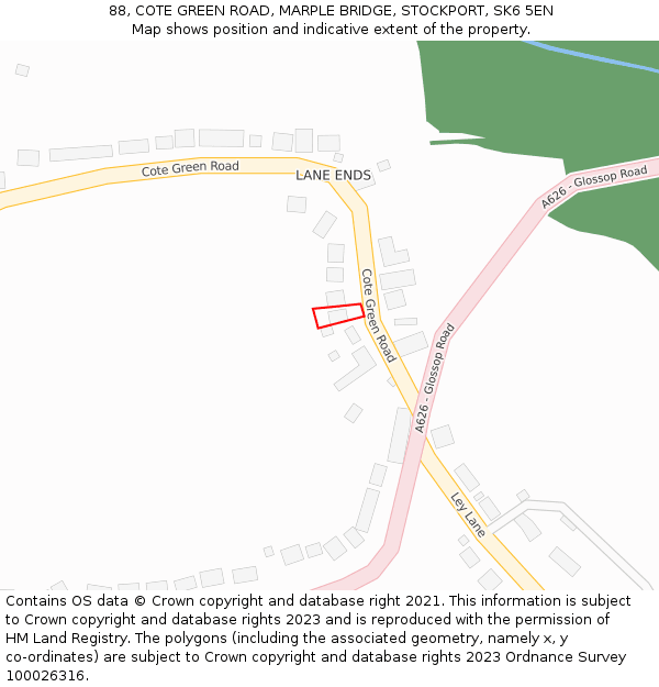 88, COTE GREEN ROAD, MARPLE BRIDGE, STOCKPORT, SK6 5EN: Location map and indicative extent of plot