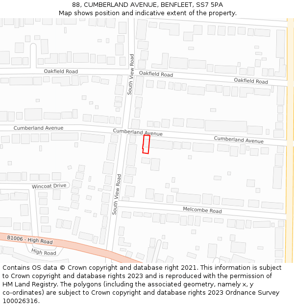 88, CUMBERLAND AVENUE, BENFLEET, SS7 5PA: Location map and indicative extent of plot