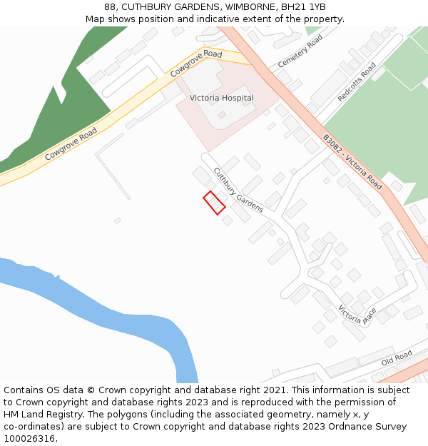 88, CUTHBURY GARDENS, WIMBORNE, BH21 1YB: Location map and indicative extent of plot
