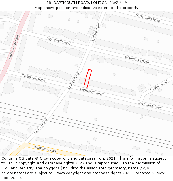 88, DARTMOUTH ROAD, LONDON, NW2 4HA: Location map and indicative extent of plot